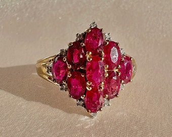 Vintage Ruby Diamond Oval Marquise Ring