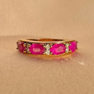 Vintage 9k Ruby Diamond Oval Half Eternity Ring