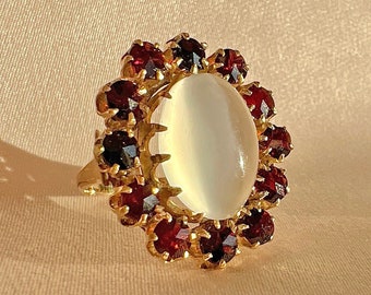 Antique Moonstone Garnet Cocktail Ring