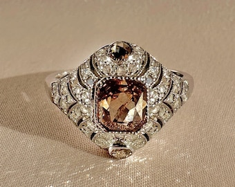 Bague déco vintage diamant chocolat 1,52 carats