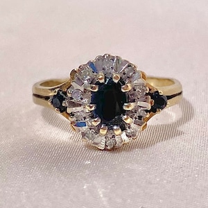 Vintage 9k Sapphire Diamond Oval Ring