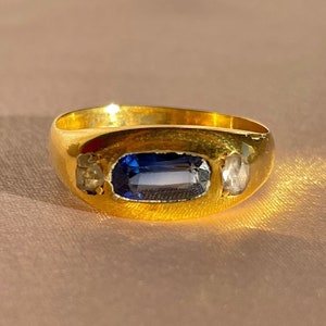 アンティーク 18K サファイア ダイヤモンド オールド ローズ リング