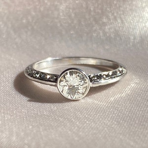 Vintage 14k White Gold Old European Cut Diamond Bezel Engagement Ring