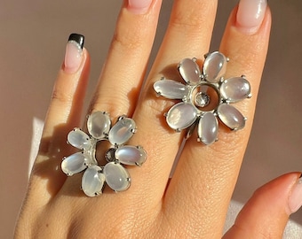 Vintage White Gold Moonstone Floral Earrings