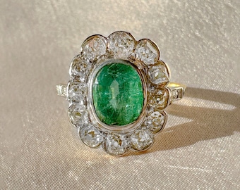 Antique Emerald Diamond Old Mine Ring 2.95 CTW