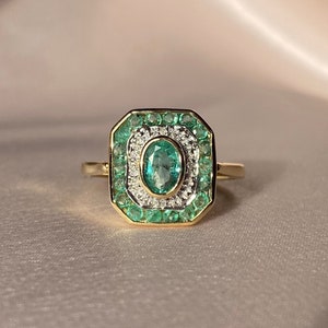 Emerald Diamond Deco Target Ring