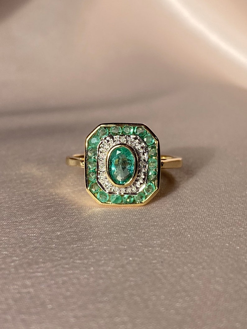 Emerald Diamond Deco Target Ring image 2