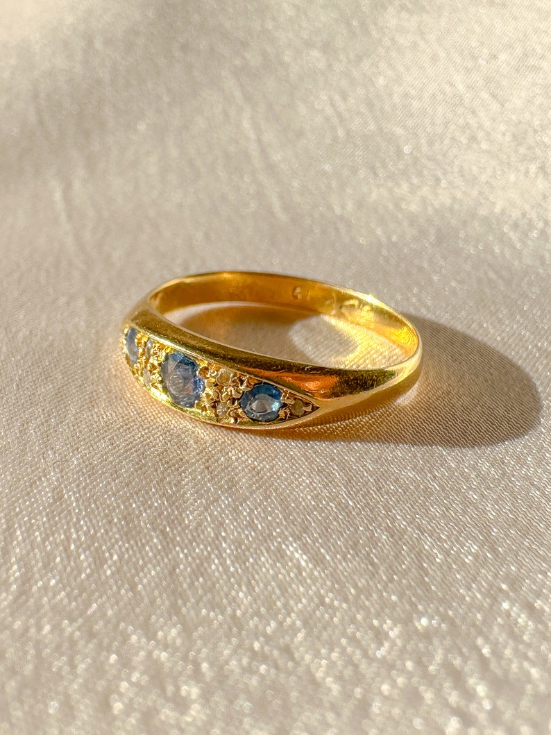 Antique Sapphire Diamond Boat Ring image 3