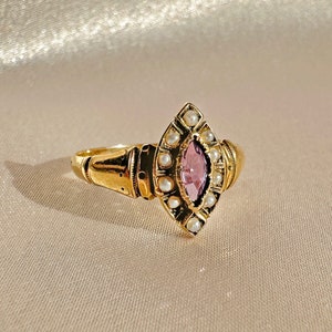 Antique Amethyst Pearl Navette Ring image 2