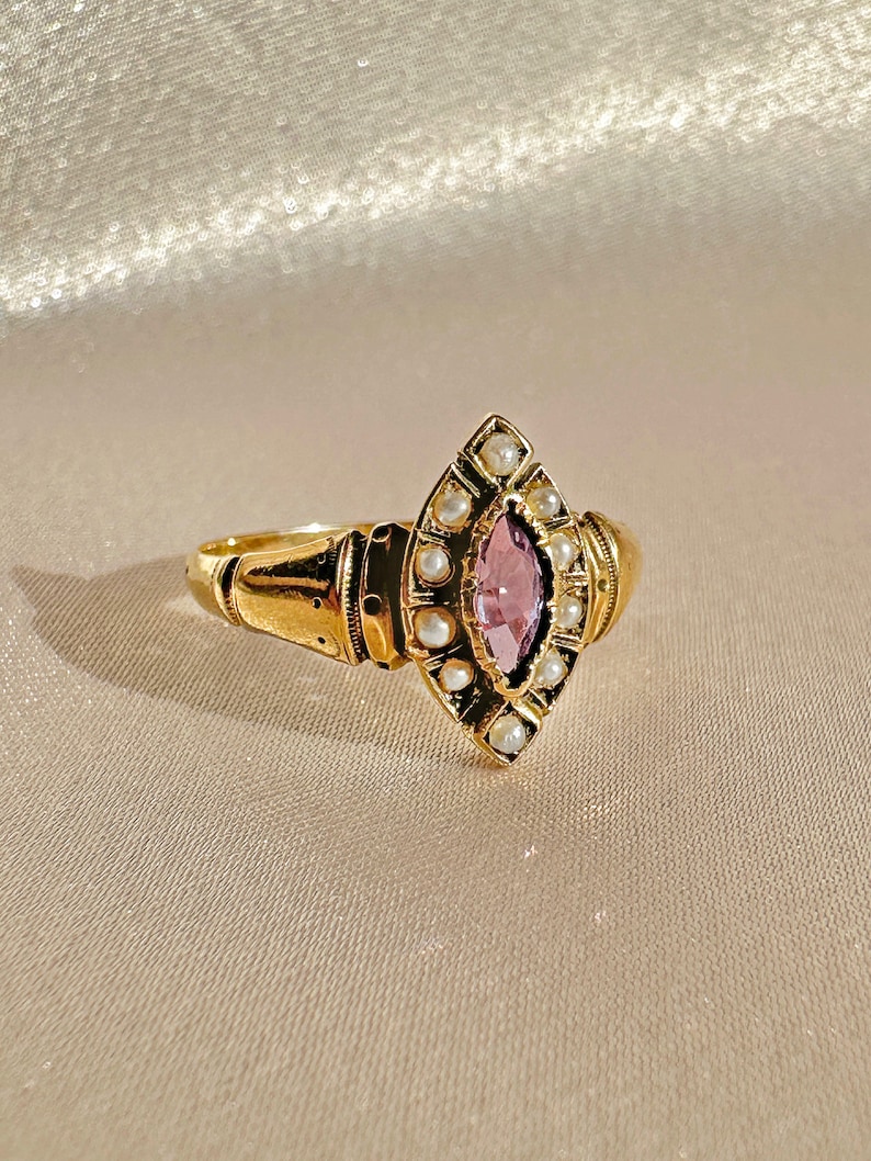 Antique Amethyst Pearl Navette Ring image 2