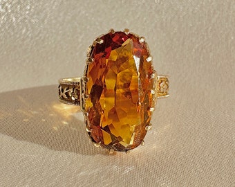 Antique Citrine Deco Floral Dress Ring