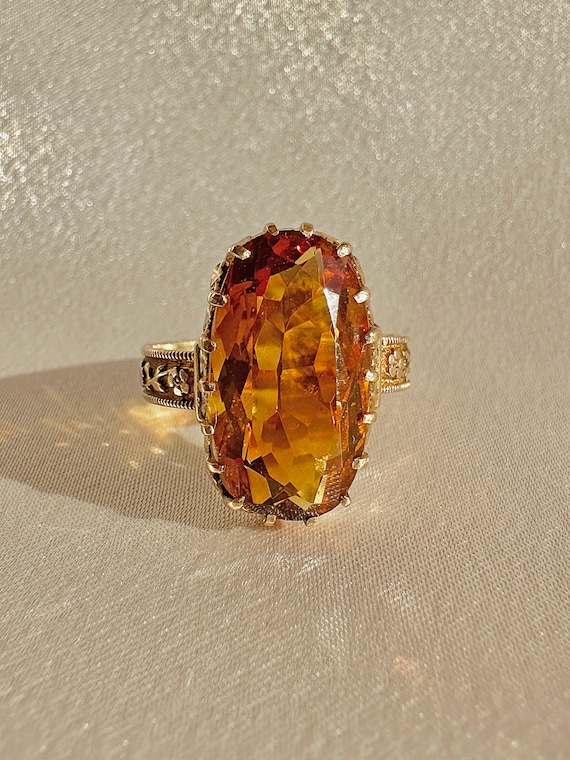 Antique Citrine Deco Floral Dress Ring - image 1