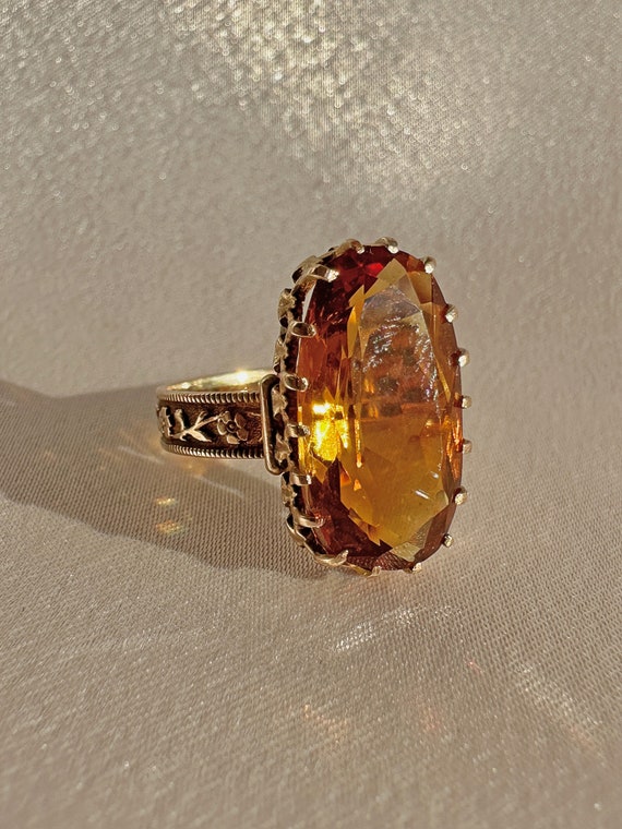 Antique Citrine Deco Floral Dress Ring - image 2