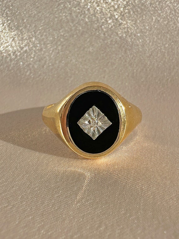 Vintage Onyx Diamond Oval Signet 1967