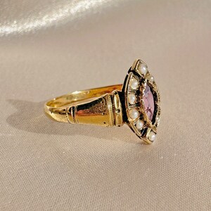 Antique Amethyst Pearl Navette Ring image 4
