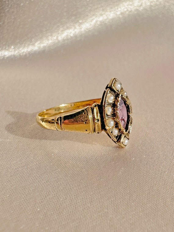 Antique Amethyst Pearl Navette Ring - image 4