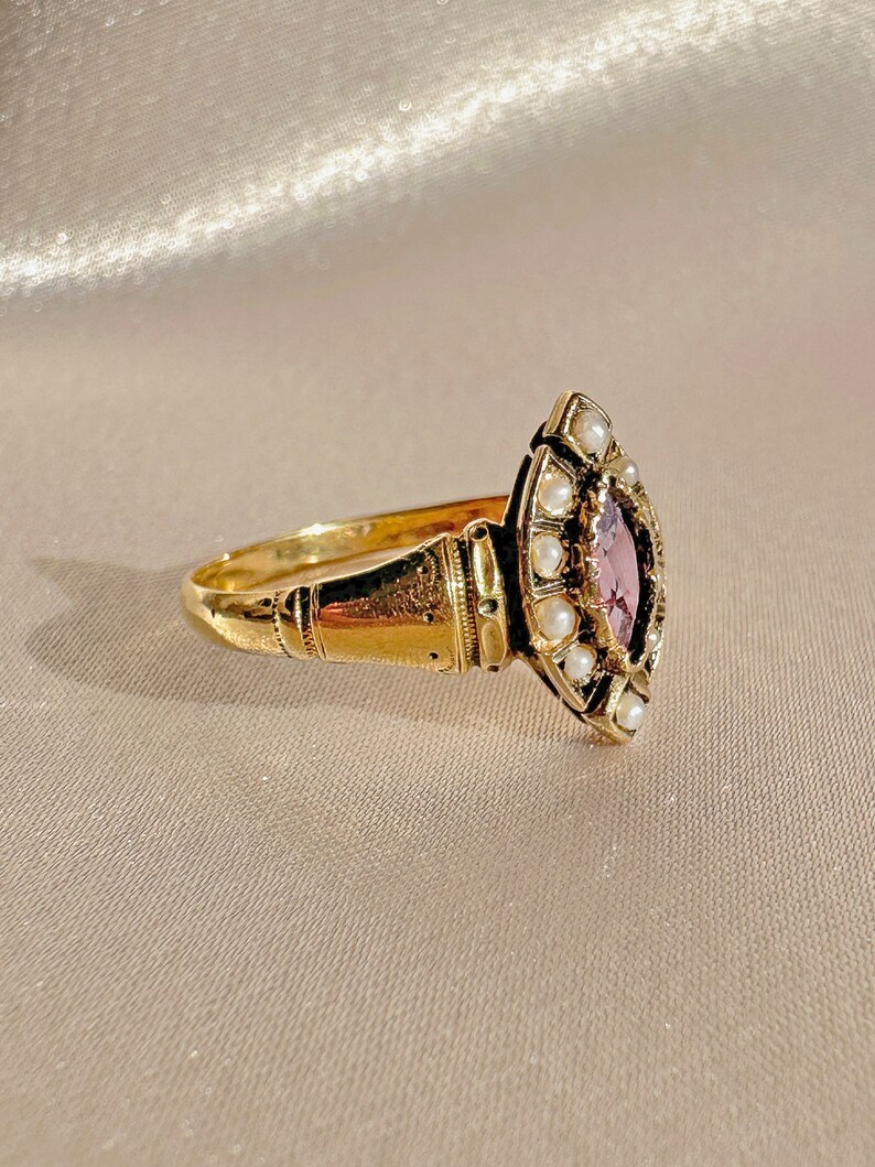 Antique Amethyst Pearl Navette Ring image 4