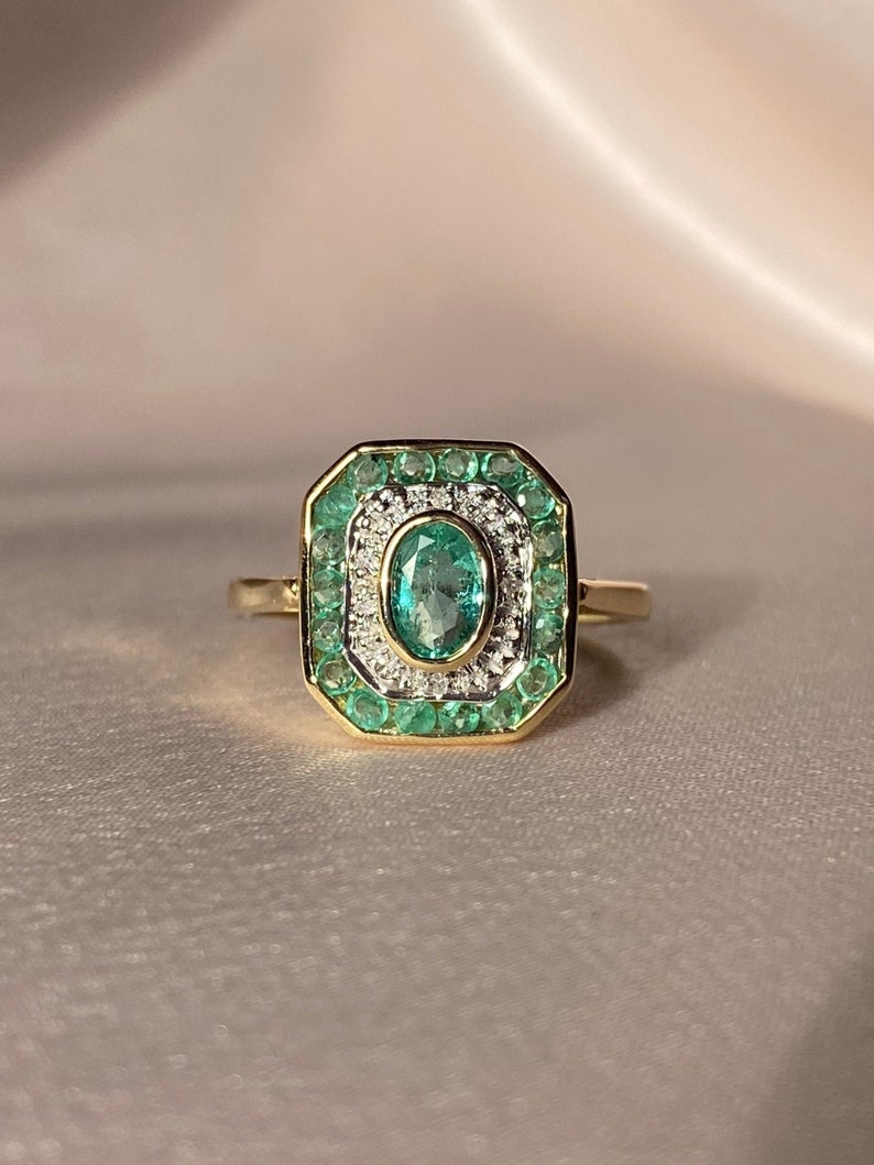 Emerald Diamond Deco Target Ring image 1