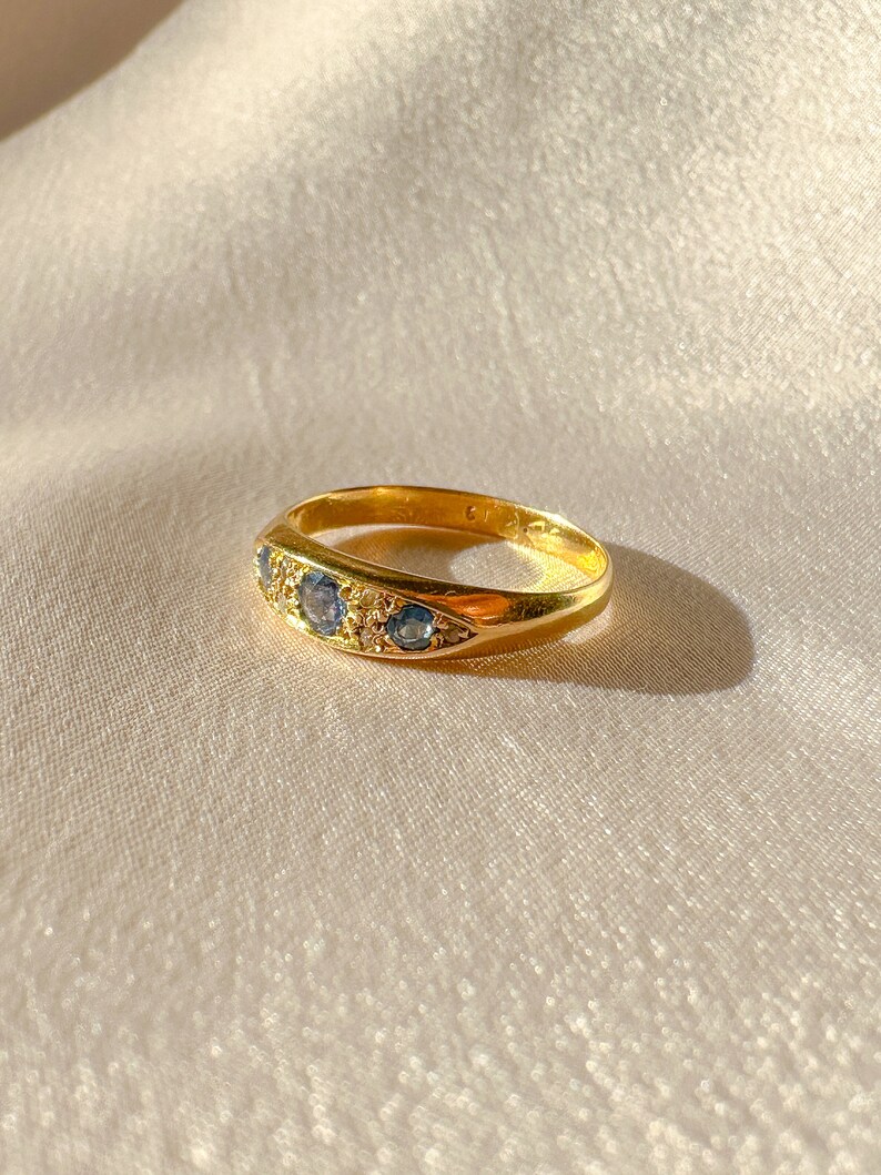 Antique Sapphire Diamond Boat Ring image 6