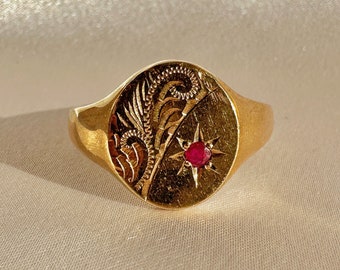 Vintage Ruby Filigree Starburst Signet Ring