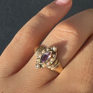 Antique Amethyst Pearl Navette Ring image 3