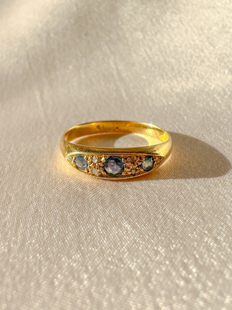 Antique Sapphire Diamond Boat Ring image 1