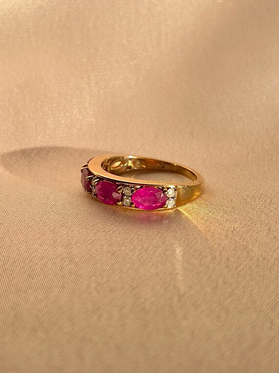 Vintage 9k Ruby Diamond Oval Half Eternity Ring - image 5