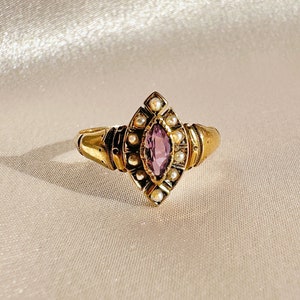 Antique Amethyst Pearl Navette Ring image 1