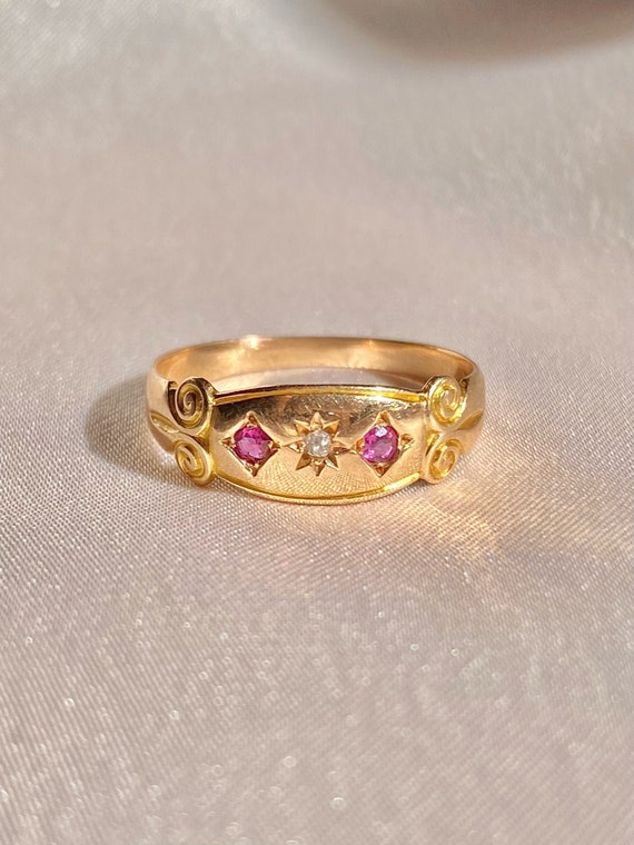 Antique 15k Ruby Diamond Marquise Ring - Etsy