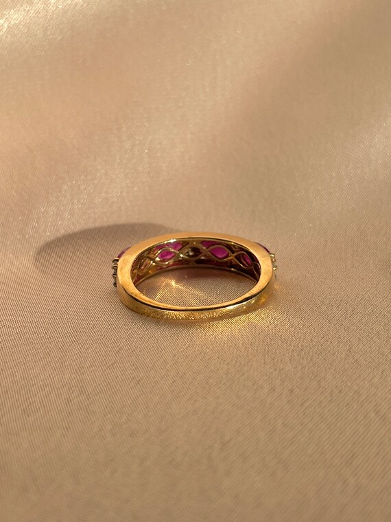 Vintage 9k Ruby Diamond Oval Half Eternity Ring - image 6