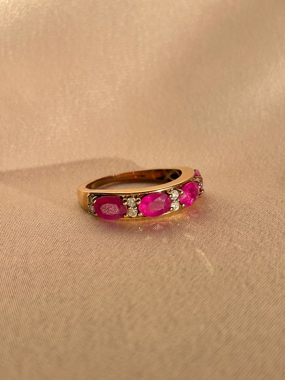 Vintage 9k Ruby Diamond Oval Half Eternity Ring - image 3