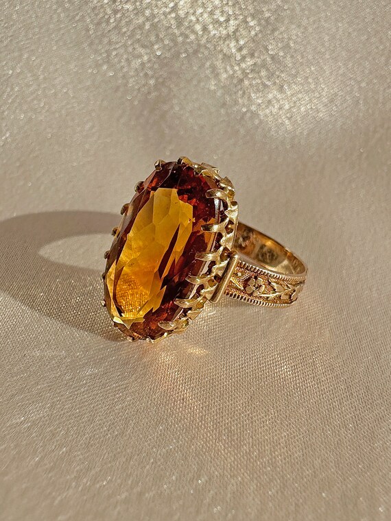 Antique Citrine Deco Floral Dress Ring - image 4