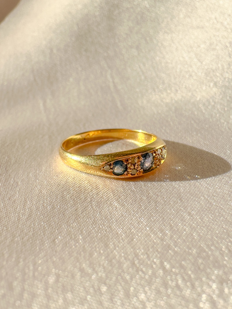 Antique Sapphire Diamond Boat Ring image 5