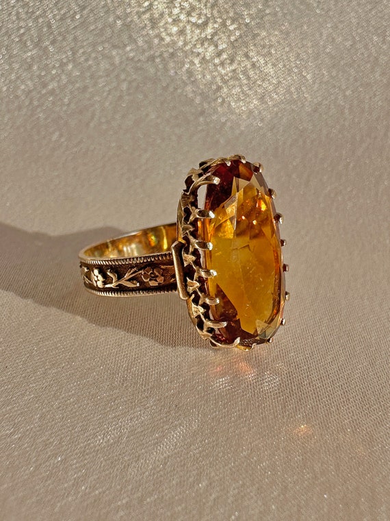 Antique Citrine Deco Floral Dress Ring - image 5