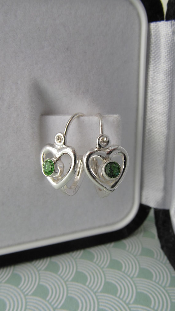 Baby Sterling Silver Earrings - Green Stone - Hear