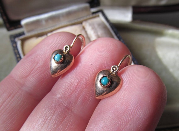 Antique Baby or Girl Earrings – Natural Turquoise… - image 4