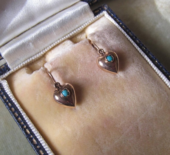 Antique Baby or Girl Earrings – Natural Turquoise… - image 2