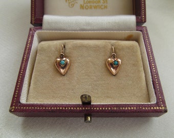 Antique Baby or Girl Earrings – Natural Turquoise and 14K Gold – Victorian - Rare
