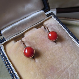 Antique Baby or Girl Earrings – Natural Coral and 14K Gold – Victorian - Rare