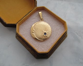 Vintage 14K Gold Moon and Star Pendant