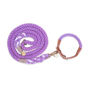 Rope Dog Collar and Dog Leash Set | Periwinkle Cotton Matching Dog Leash and Dog Collar | Personalized Dog Walking Set