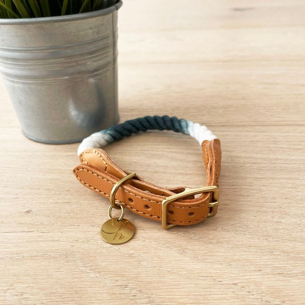Seil Hundehalsband - Schwarz Wald Ombre Hundehalsband mit Optionaler personalisierter ID-Marke