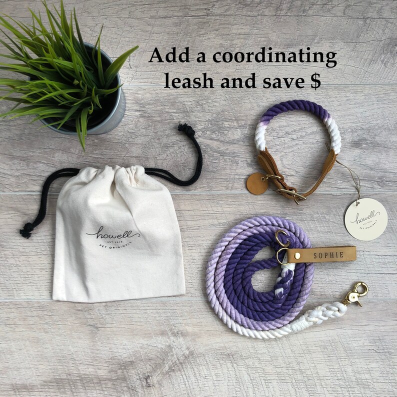 Purple Ombre Rope Dog Collar Adjustable Rope & Leather Dog Etsy