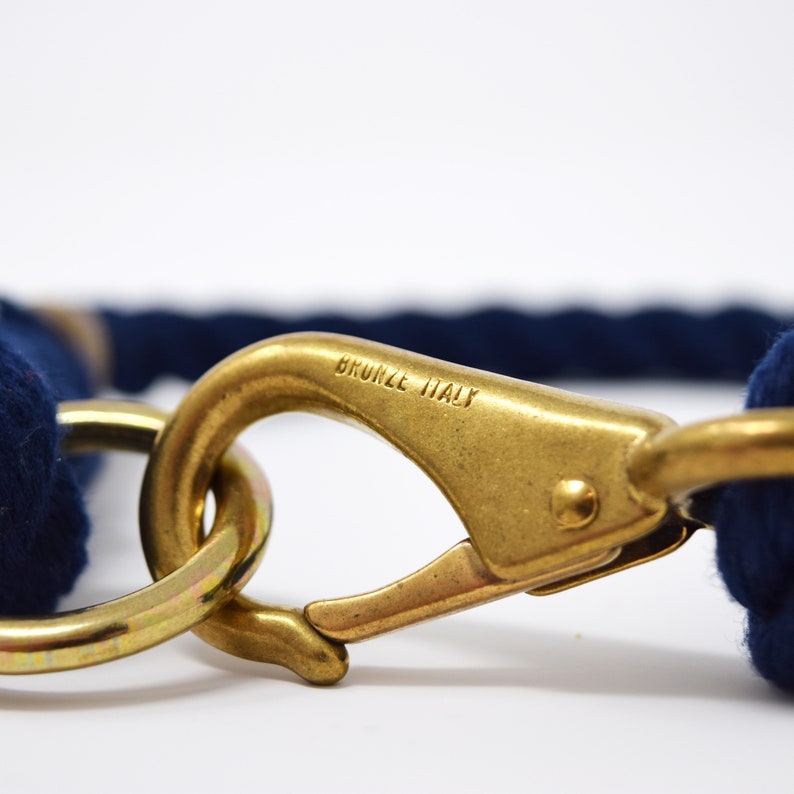 Fixed Length Dog Necklace Spun Polyester Rope with Italian Bronze Snap Mariner Series Black Rope Dog Collar