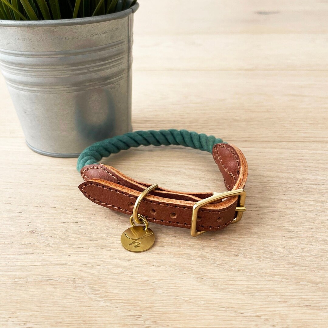 Dark Green Rope Dog Collar Adjustable Rope Dog Collar With Optional