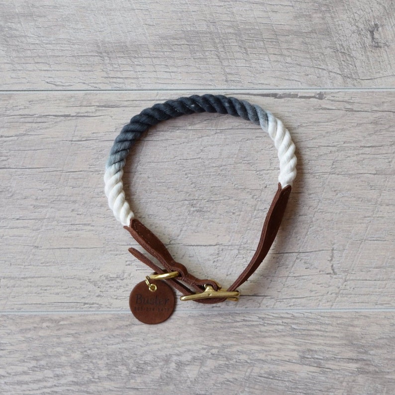 Black Ombre Rope Dog Collar Adjustable Rope & Leather Dog Etsy