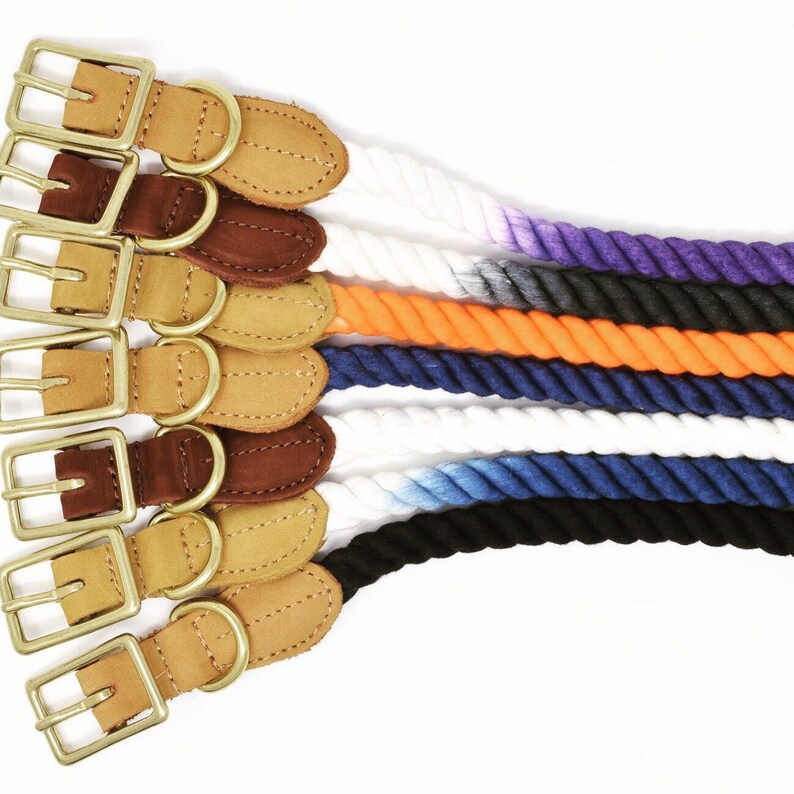 Black Ombre Rope Dog Collar Adjustable Rope & Leather Dog Etsy
