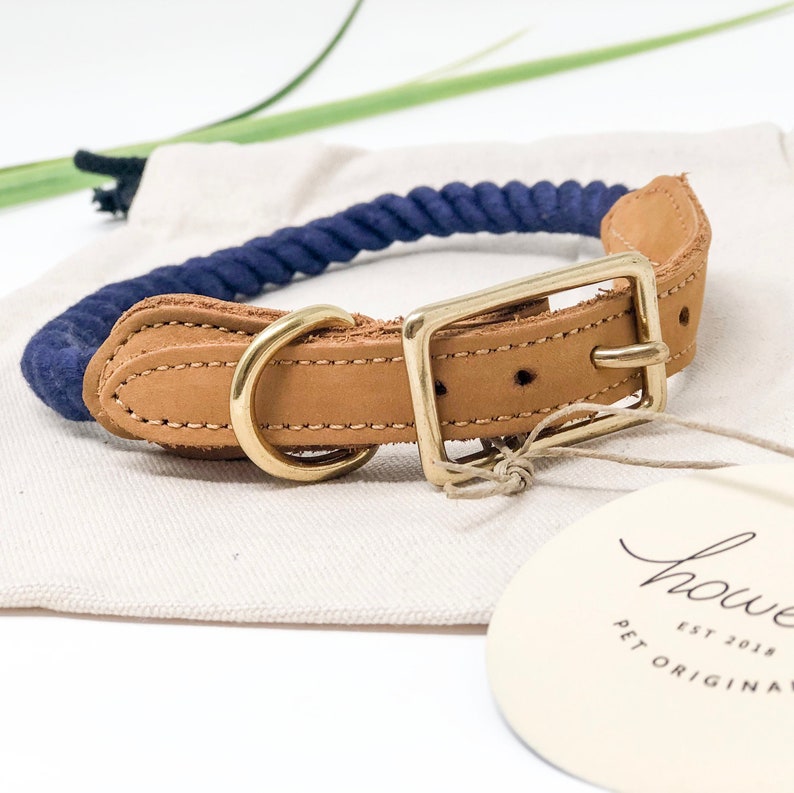 Navy Blue Rope Dog Collar Adjustable Rope & Leather Dog Etsy