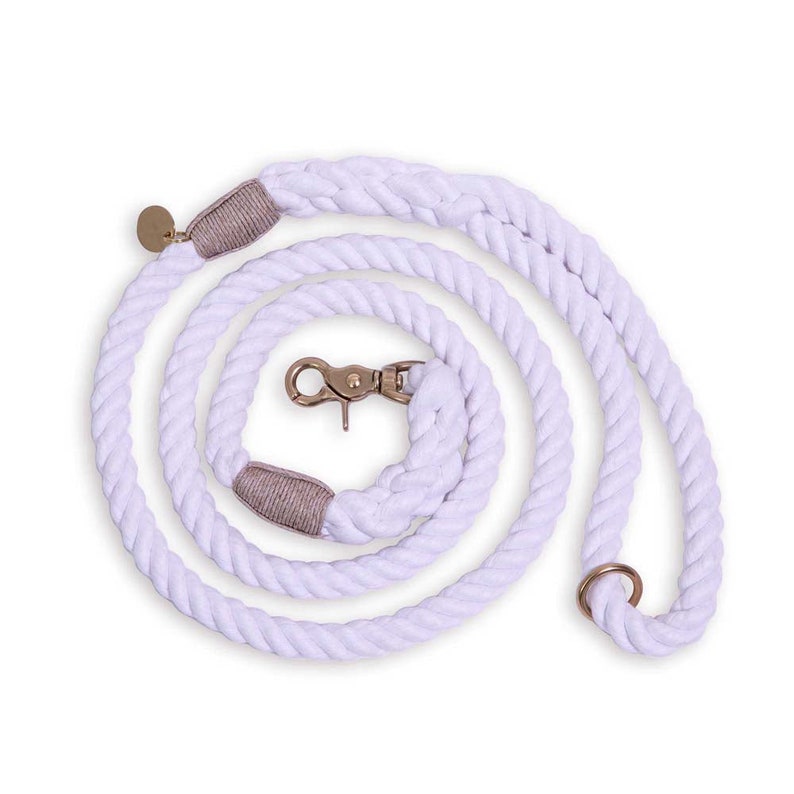 White Rope and Leather Dog Collar & Leash Bundle