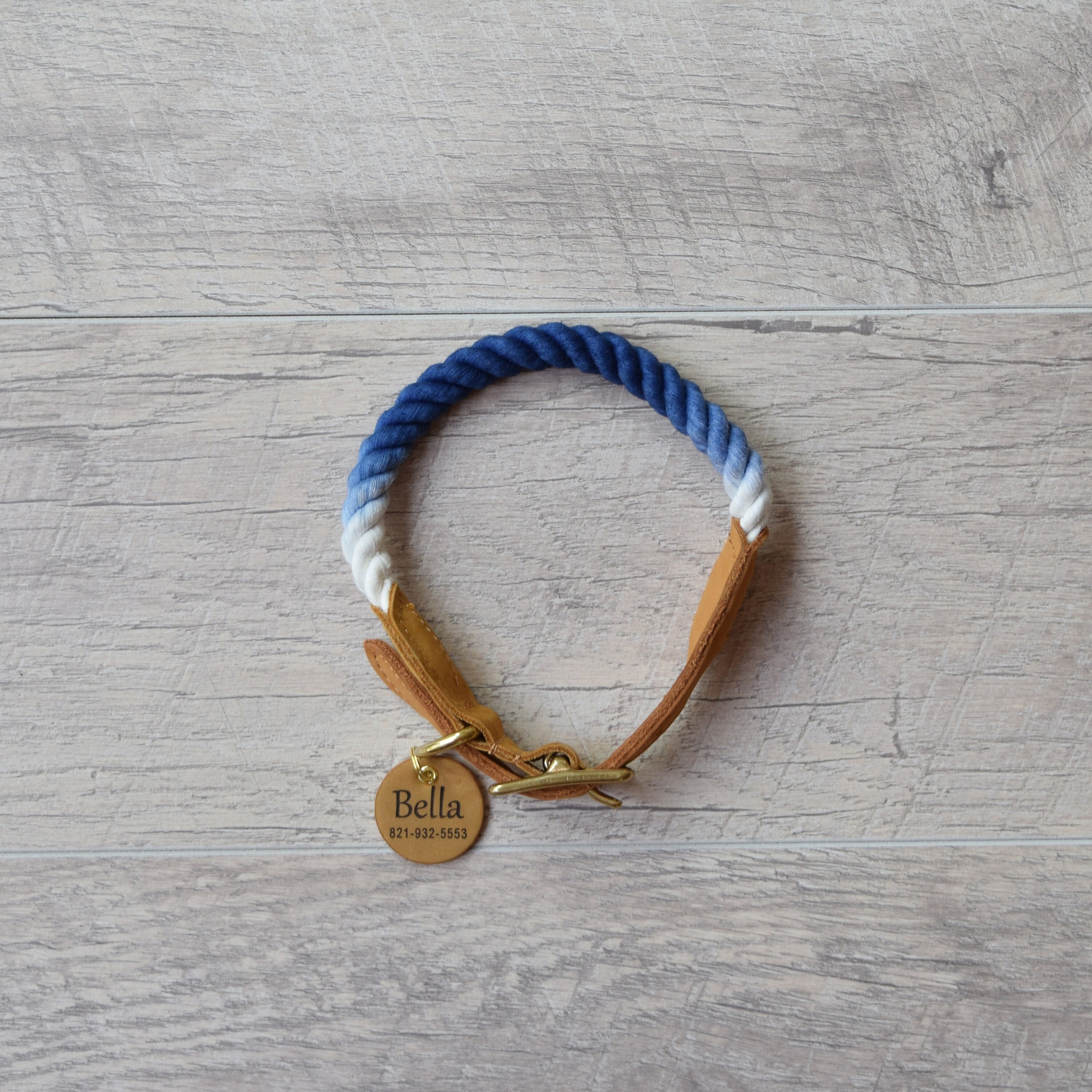 Blue Ombre Rope Dog Collar Adjustable Rope & Leather Dog Etsy